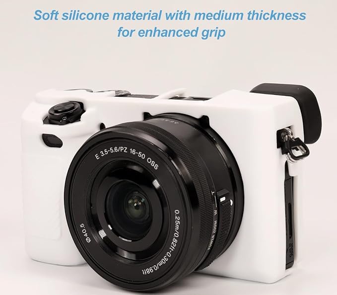 Pocoukate Case for Sony Alpha A6400, A6300, Camera, Soft Silicone Protective Cover Skin with Screen Protector Accessories for Sony Alpha A6400 / 6300 Digital Camera Silicone Cas - White