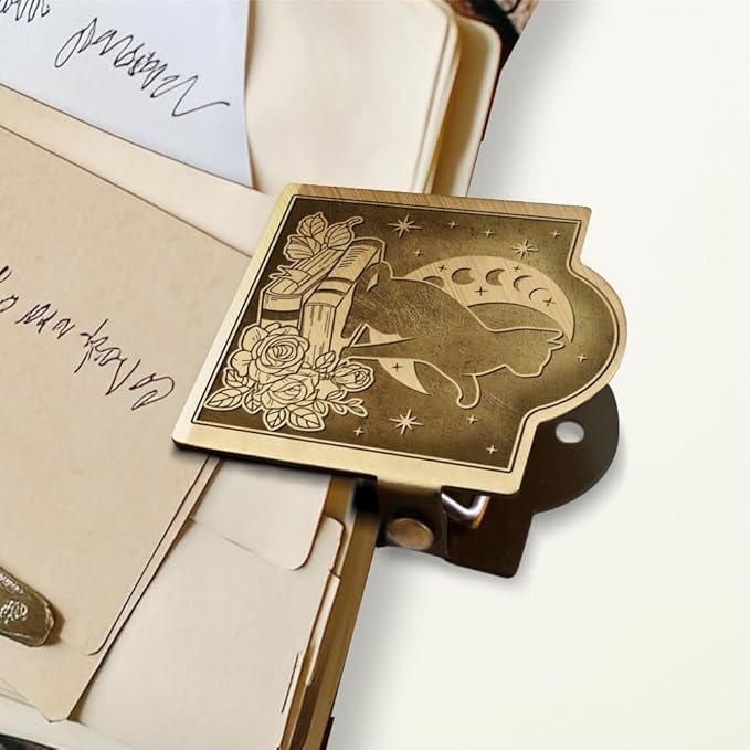 ANATTASOUL Journal Clip Vintage Cat and Moon Metal Brass Clips, Decorative Heavy Duty Journal Page Holder Clips for Book, Paper, Bookmark