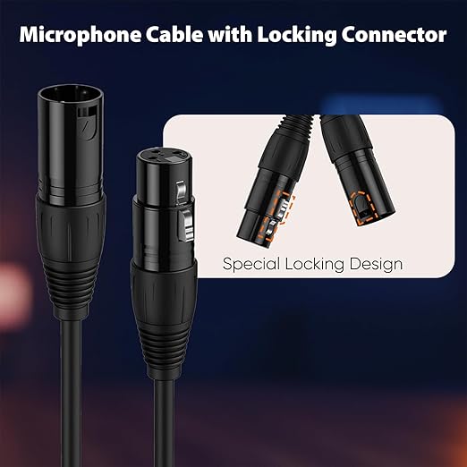 XLR Cables 2 Pack, XLR Male to Female Microphone Cable with Locking Connector, Balanced Audio Cord, Nickel-Plated Connectors, PVC Jacket – Ideal Mic Cable for Studio, Stage,Speaker, 3 FT