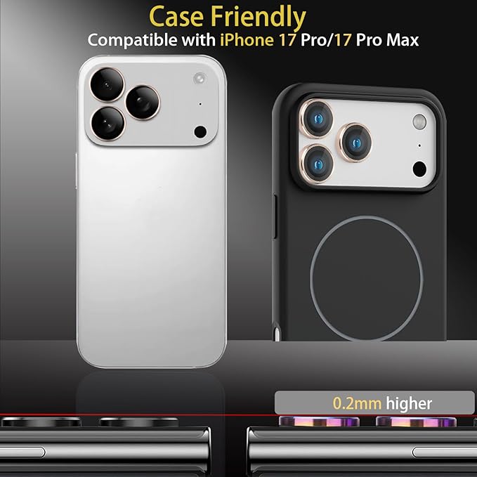 Camera Lens Protector for iPhone 17 Pro/17 Pro Max, Aluminum Alloy Tempered Glass Lens Protector with Installation Frame Fits for iPhone 17 Pro/17 Pro Max (Gold)