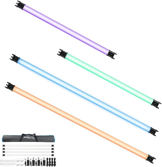 NANLITE PavoTube II RGBWW LED Light Tube, Color RGBWW LED Pixel Tube Photography Handheld LED Video Lighting Wand with AC Chargers, Mounts, and Case Battery Powered(PavoTube II 15C 4 Light Kit)