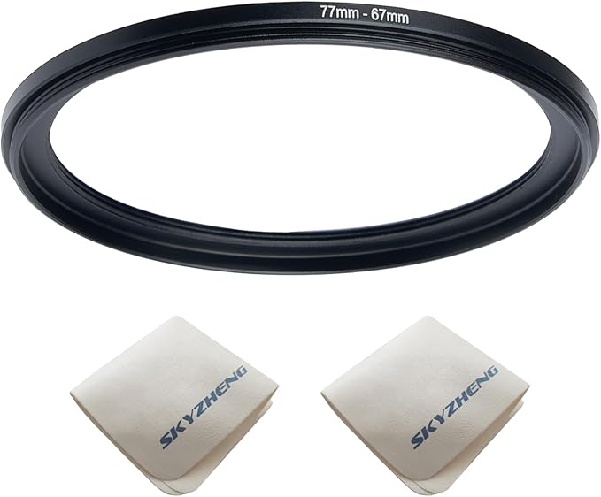 77mm Lens to 67mm Camera Lens Adapter 77mm to 67mm Step Down Ring Adapter Ring for All Brands of UV ND CPL, with Premium Lens Wiping Cloth 2 Pack (77mm-67mm)