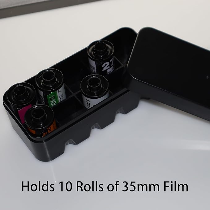 10-Pack 35mm Film Canister Container - Lightproof Black Plastic Film Case for Photography, Storage, Travel - Airtight & Waterproof Film Holder (Black)