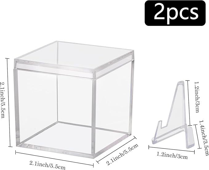 2 Pack Clear Acrylic Championship Ring Display Case, Memorabilia Stand Cube Holder Dust Protection Transparent Storage Box for Sports Baseball Basketball Fan Souvenir Protection Supplies