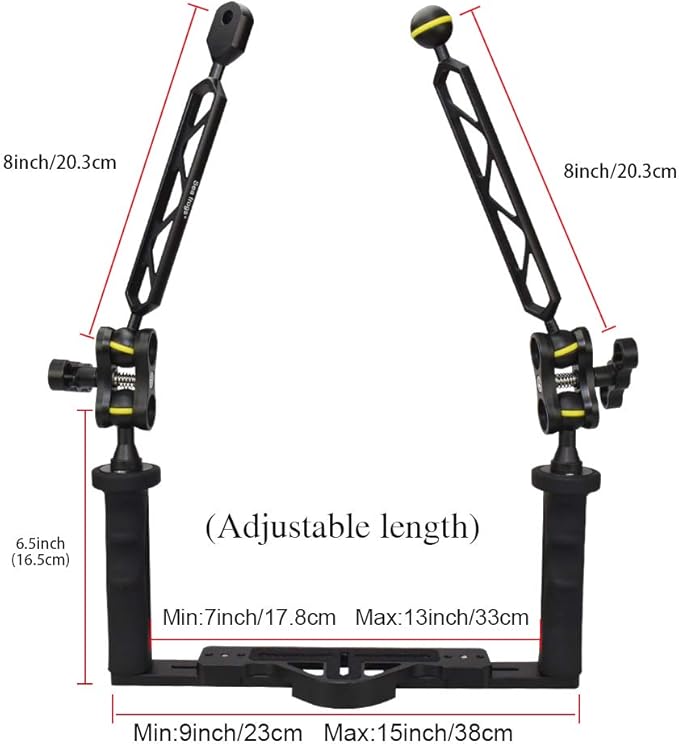 YaelHelens Underwater Camera Tray, Dual Handle Stabilizer Adjustable Width Aluminum Alloy with Ball Clamp Mounts Compatible with Seafrogs Waterproof Camera Housing (YH-TS6)