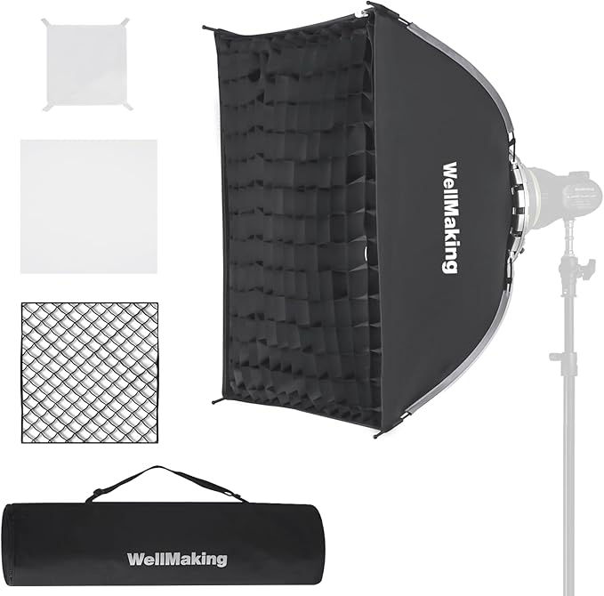 WELLMAKING Rectangular Softbox 60 x 90cm/23.6" x 35.4", Studio Soft Box with Diffusers/Honeycomb Grid/Bag,Compatible with Bowens Mount Light for Portrait or Product Photography Studio Flash Monolight