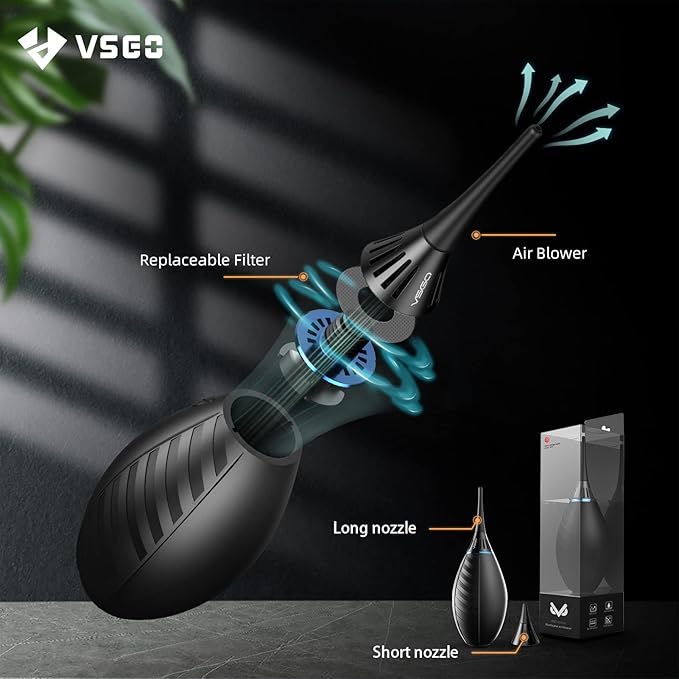 VSGO Camera Air Blower with Soft Tip, Single Air Intake with Self-Suction Cup, Compatible with Camera Lens, SLR/Mirrorless Sensors, Reflectors, Focusing Screens, Coffee Machines and More