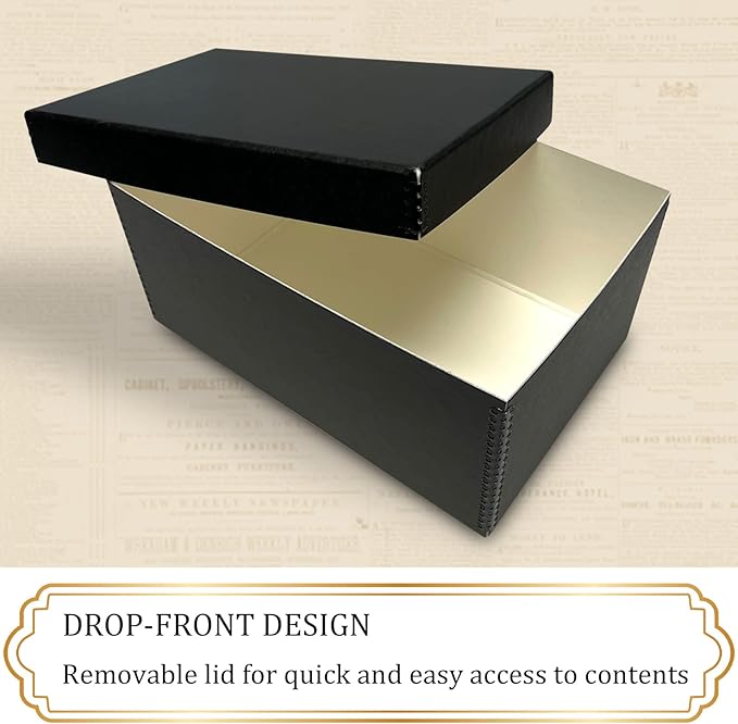 Golden State Art, Archival Photos Storage Boxes, 5x7x12 Acid-Free Preservation Box, Holds Up to 1100 of 5x7 Pictures, 4x6 Photo Container for Storing Artwork Pictures Prints Negatives Films (Black)