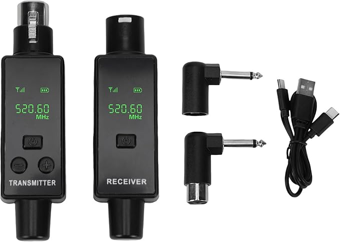 Bewinner 2.4GHz Wireless Microphone System, XLR Transmitter & Receiver, 24Bit/48kHz, Plug & Play Wireless Mic Adapter for Camera, PA, Mixer, Studio, Live Streaming (1 for 1)