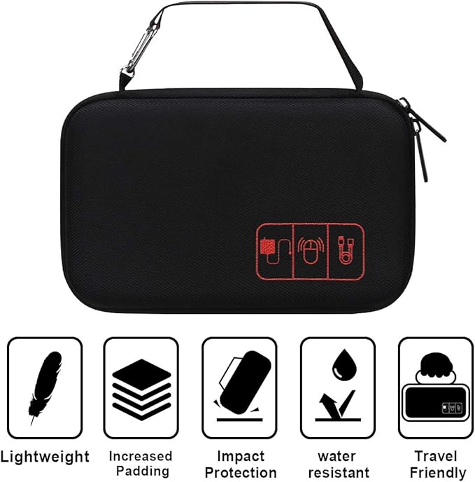 Canboc Hard Travel Electronic Organizer Case for MacBook Power Adapter Charger, Cable, Mouse Power Bank, Apple Pencil, USB Flash Disk, SD Card, Small Portable Accessories Bag, Black