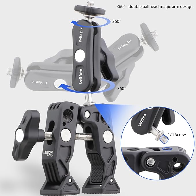 Bike Bicycle Motorcycle Camera Monitor Selfie Extension Mount for GoPro Hero 12 11 10 DJI Action 4 3 Insta360 X3,Universal Super Crab Clamp with 360° Double Ballhead Magic Arm for Outdoors Vlog