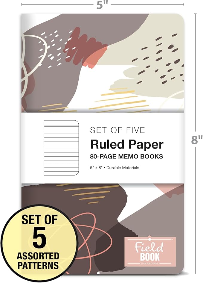 Elan Publishing Company 5 x 8 Field Book 5 Pack Set - Line Text/Boho