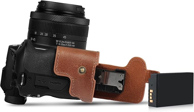 MegaGear Ever Ready Genuine Leather Half Camera Case Compatible with Canon EOS R100 - Brown