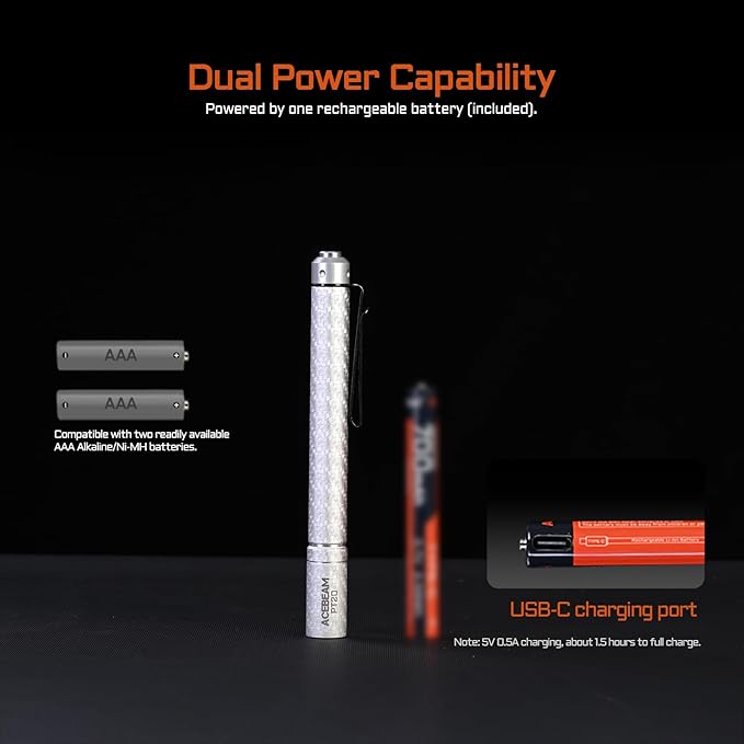 ACEBEAM PT20 2 AAA EDC Flashlight Rechargeable, 500 High Lumens Pen Flashlight with Clip, Compact Pocket MINI LED Flash Light, Super Bright Small Pen Light for Camping, Home, Work(Aluminum Material)
