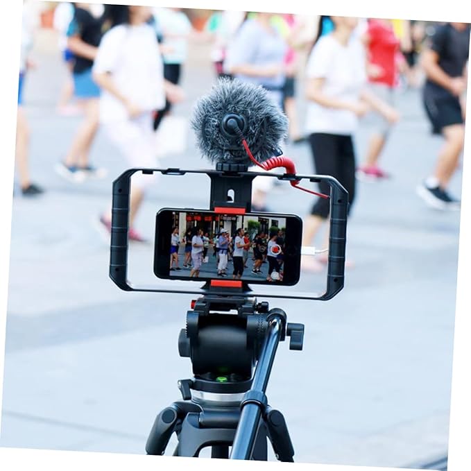 NUOBESTY Smartphone Radio Rig Phone Holder for Filmmaking Handheld Grip Stand for Video Recording Compatible Sturdy Black and Red Design