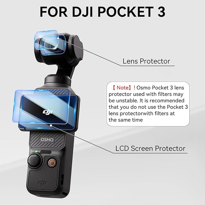 2 Lens Protector + 2 LCD Screen Protector for DJI Osmo Pocket 3,Ultra Clear Scratch Resistant Tempered Glass Film,9H Hardness,Touch Sensitive for DJI Pocket3