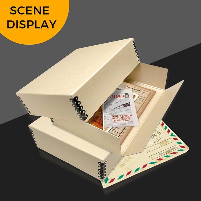 Golden State Art, Archival Storage Box, Acid-Free Drop Front Museum Box with Metal Edge for Storing Artwork Photos Documents Prints Arts And Crafts (Tan-11.75x15.25x3 Inches)