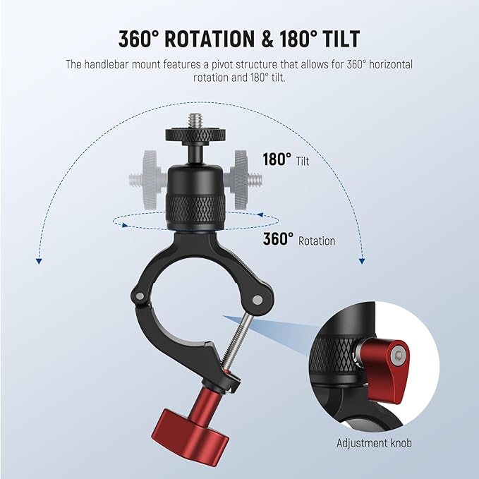 NEEWER Motorcycle Bike Handlebar Mount Compatible with GoPro DJI Osmo Action Cameras, Handle Bar Pole Clamp Holder with 360° Rotation for POV Video Recording, CA165
