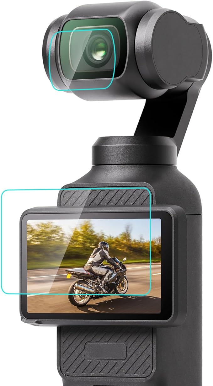 PULUZ 9H 2.5D HD Tempered Glass Lens Protector + Tempered Glass LCD Display Film for DJI OSMO Pocket 3 Used for Camera Lenses and Screen Protection (Transparent)