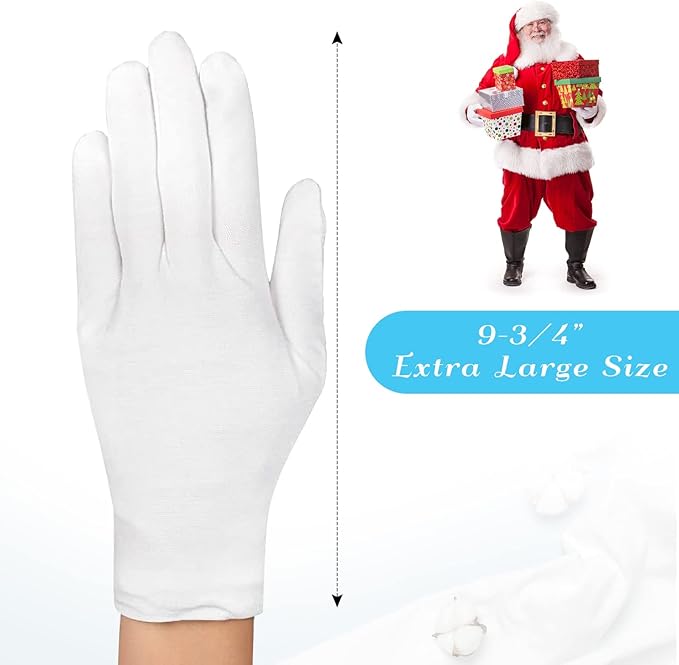 Paxcoo 6 Pairs XL White Cotton Gloves for Dry Hand Moisturizing Cosmetic Eczema Hand Spa and Jewelry Inspection