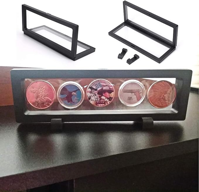 Skelang 3 Pcs 3D Floating Display Case, Black Display Stand Holder 9"×3.54"×0.75"(L×W×H Suspension Frame for AA Medallion, Antique Challenge Coins, Chip, Jewelry, Pin
