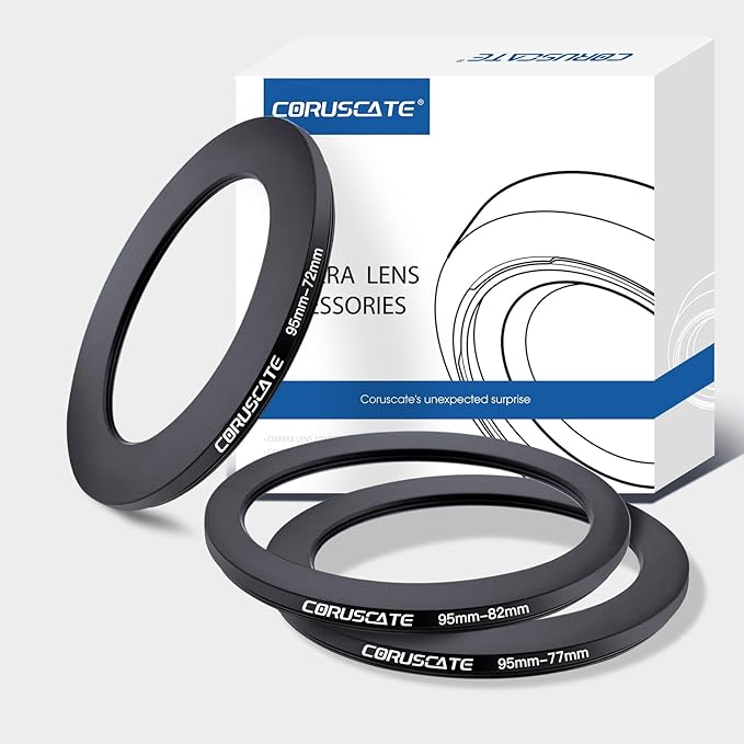 3Pcs 95-82mm/95-77mm/95-72mm Filter Ring Adapter,Metal Step Down Ring for All Brands Camera Accessory(for UV,CPL,ND,Threaded Lens Hood)