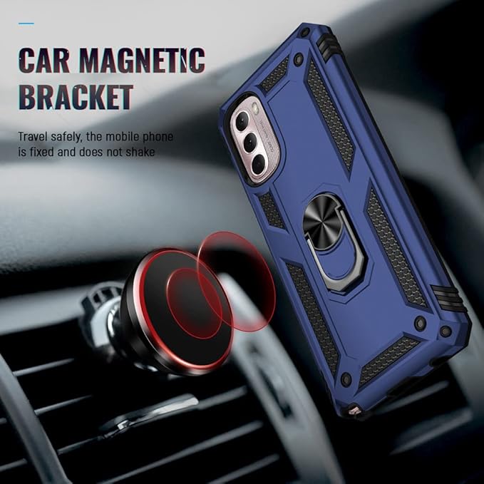 Androgate Compatible with Motorola Moto G Stylus 2022 4G Case with HD Screen Protector, Military-Grade Metal Ring Kickstand 15ft Drop Tested Shockproof Cover Case for Moto G Stylus 4G 2022, Blue