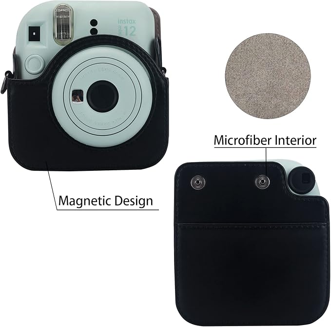 Frankmate Protective Case Compatible with Fujifilm Instax Mini 12 Instant Film Camera with Accessory Pocket and Adjustable Strap (Black)