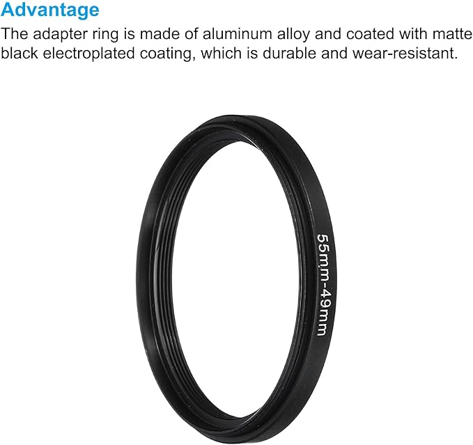 PATIKIL 55mm-49mm Metal Step Down Ring with Cleaning Cloth, 2 Pack Camera Lens Filter Adapter Ring Aluminum Filter Adapter Ring for Camera Lenses Hood, Black