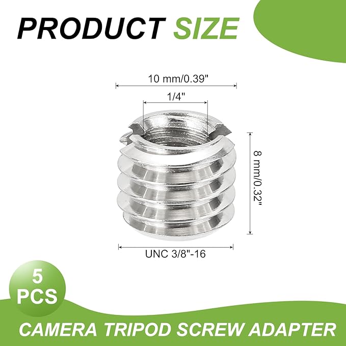 PATIKIL 1/4" Female to 3/8" Male Convert Screws Adapters, 5 Pcs Tripod Thread Adapter Mount for Camera Monopod Video DSLR SLR Mic Stand, Silver
