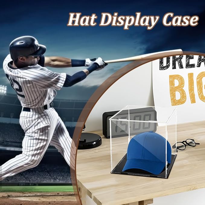AHANDMAKER Display Case Clear Cube Baseball Holder Hat Box with Black Base Acrylic Display Case for Action Figures, Baseball, 8x8x8 Inch Remove Film Before Use