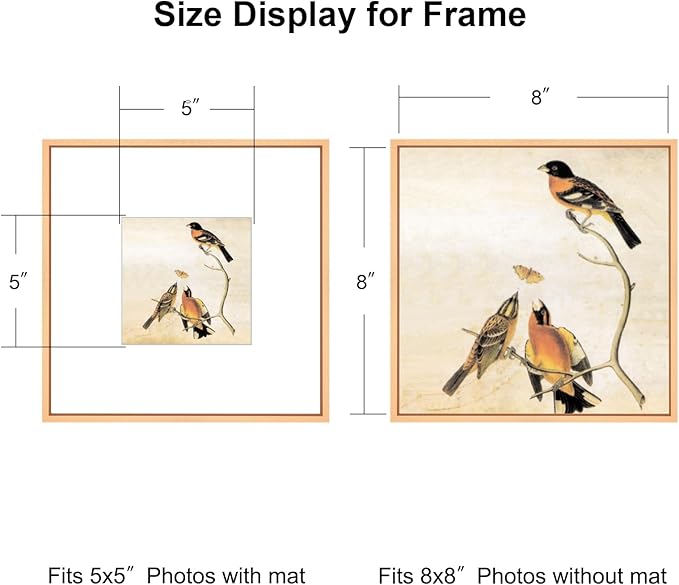 8x8 Picture Frame, Gold Metal Square Photo Frames with HD Glass, Fits 5x5 with Mat or 8 x 8 without Mat, Display for Wall and Table, 1 Pack