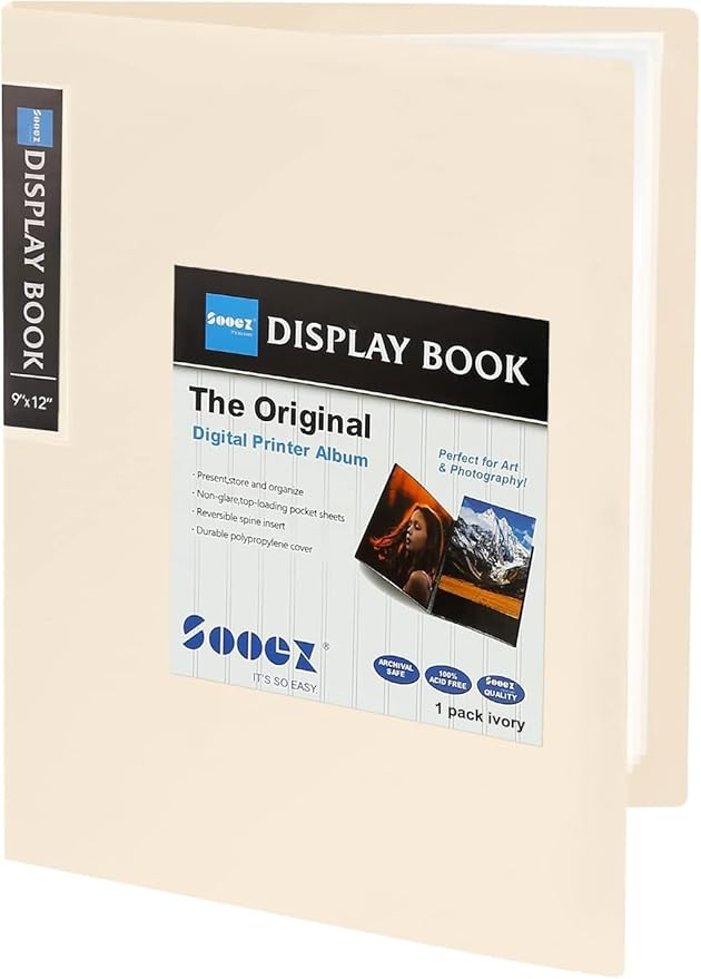 Sooez 30-Pocket Binder with Plastic Sleeves 9x12 (Ivory), Heavy Duty Art Portfolio Folder with Clear Sheet Protectors, Display 60 Pages, Presentation Book for Artwork, Document Organizer Binder