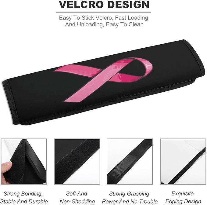 Pink Satin Ribbon Breast Cancer Car Seat Belt Cover Shoulder Strap Pad for Truck Airplane Camera Backpack