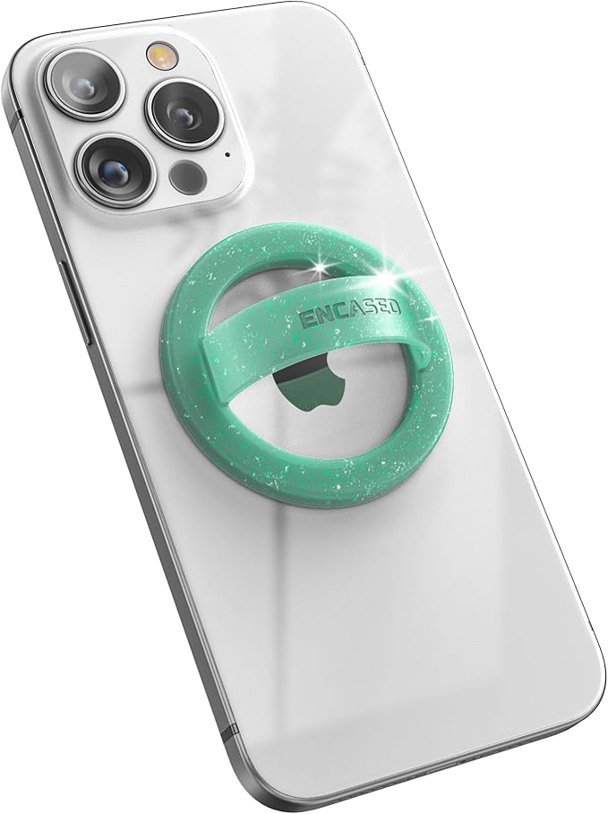 Encased Magnetic Phone Grip Holder (Compatible with MagSafe) Thin Silicone Finger Loop Ring for iPhone (Mint Glitter)
