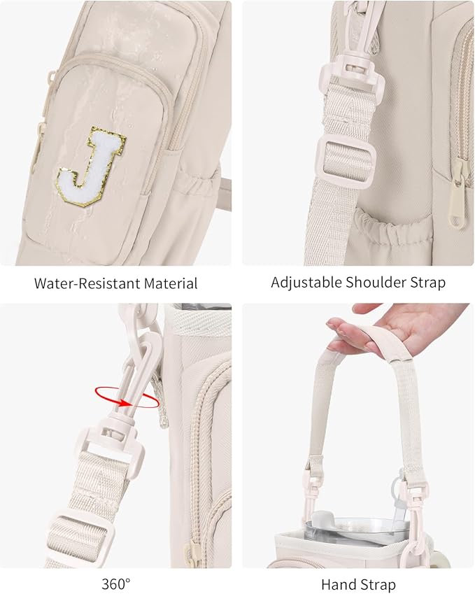 sportsnew Birthday Gifts for Women Personalized Initial Water Bottle Holder with Strap fits most 40oz Tumbler with Handle Water Bottle Carrier Bag with Phone Pocket & Straw Topper Tumbler Accessories