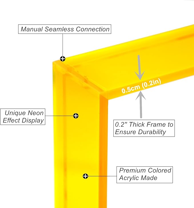Gelite Acrylic 5X7 Picture Frame to Display 5x7 4x6 Pictures Mat-free Neon Floating Photo Frame for Wall and Tabletop, Neon Yellow