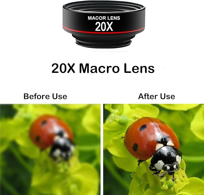 Cell Phone Camera Lens Kit, 6 in 1 Phone Lens Kit, 22x Telephoto Lens, 180° Fisheye Lens, 120° Super Wide-Angle Lens, 20x Macro Lens with Tripod & Universal Clip for iPhone Android Smartphone