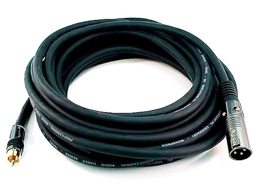 Monoprice XLR Male to RCA Male Cable - 25 Feet - Black, 16AWG Shielded Twisted Pair Oxygen-Free Copper Braid Conductors, E21 Gold Plated Connectors - Premier Series