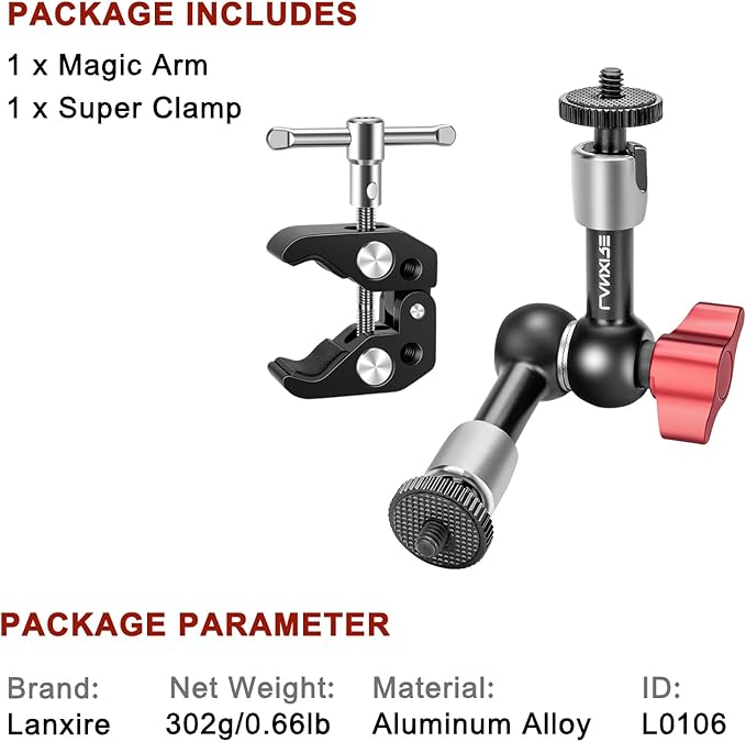 Super Camera Clamp with 5 x 1/4" and 1 x 3/8" Thread - 5.9" Rosette Magic Arm - 1/4"-20 Screw - for Smallrig Camera Cage, Monitors, LED Lights, Action Camera - Max Load up to 2kg/4.4lb