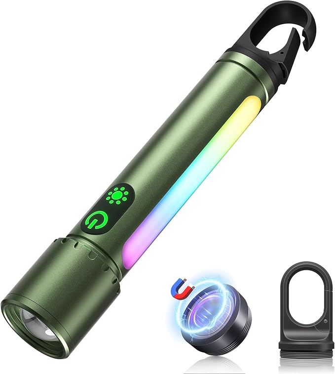 Magnetic Flashlight Rechargeable,2000LM 5000mAh Flashlights High Lumens with 18 Modes,Waterproof, Adjustable,Powerful Flash Light,Multi-Flashlights for Home,Car,Hiking,Camping(1, Green)