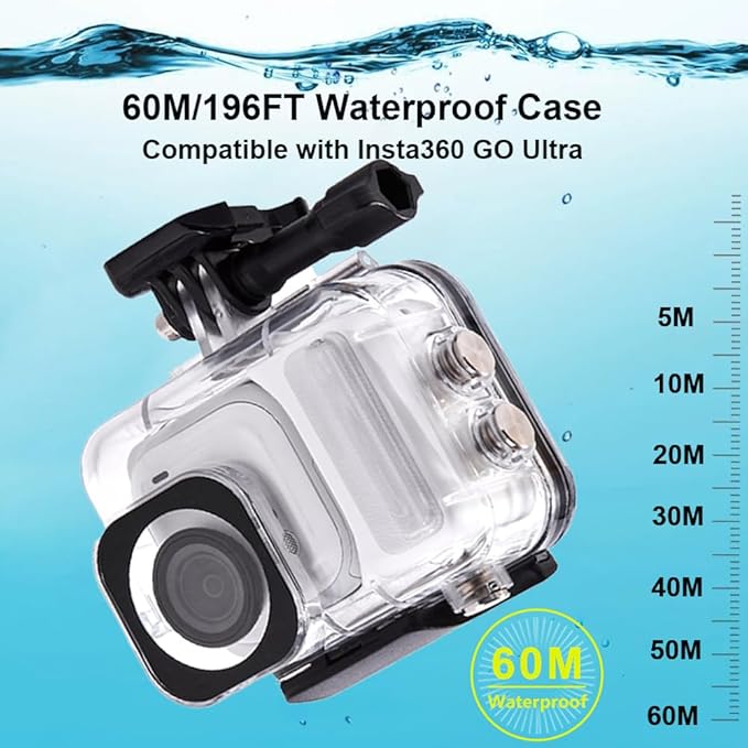 KETOPKIN Dive Case for Insta360 GO Ultra Camera,60M/196FT Underwater Diving Housing Waterproof Protection Shell with Bracket for Insta 360 GO Ultra Accessories