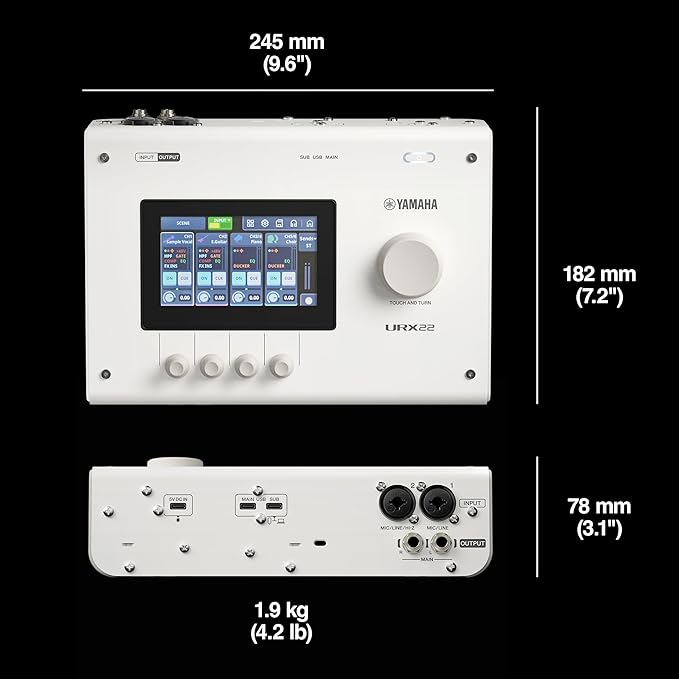 Yamaha URX22 4-In / 2-Out Dual USB-C Audio Interface With Touchscreen, Includes Cubase Al, WaveLab Cast, Basic FX Suite, and Steinberg Plus Software Bundle, White URX22 W