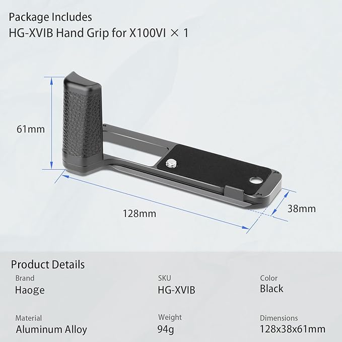 Haoge Handle Hand Grip for Fujifilm Fuji X100VI Camera L-Shape Grip HG-XVIB fit Arca Swiss Kirk RRS Quick Release Plate Camera Benro Bracket