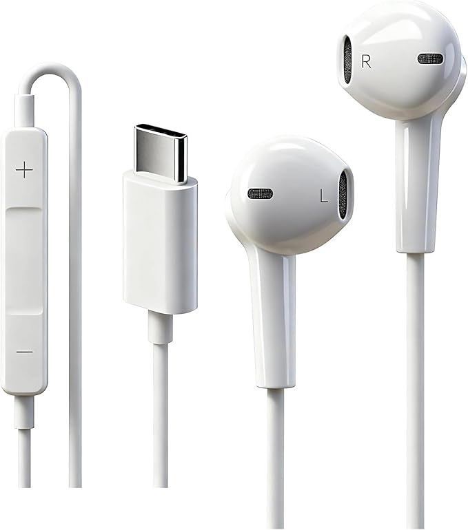 USB C Headphone for Samsung S25 S24 S23 Ultra FE Wired Earbuds in-Ear Type C Earphone with Microphone Volume Control Stereo Noise Canceling for iPhone 17 16 15 Pro Max Pixel 10