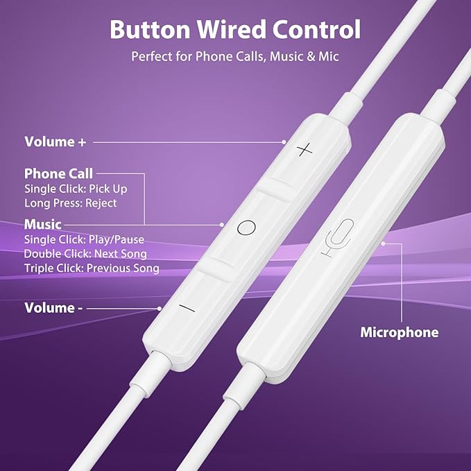 Jiunai USB C Headphones for iPhone 17 Pro Max Type C Wired Earbuds with Mic in Ear Magnetic Noise Isolation Stereo AUX Audio Corded Earphones for Samsung S26 S25 iPhone 16 15 for iPad Pixel 10 Purple