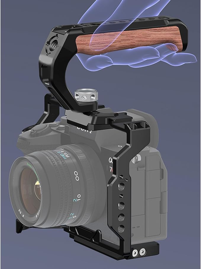 Camera Top Handle for DSLR Cameras1/4in and 3/8in Threaded Pins Cold Shoe Adapters for Creative Photography Expansion Wooden Camera Grip