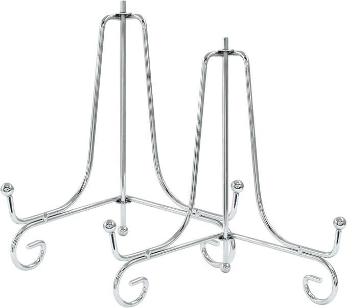 Hordion 2 Pack Plate Stand, 6 Inch Silver Iron Easel Photo Display Stand Plate Holder for Picture Frame Book Tabletop Art Platter