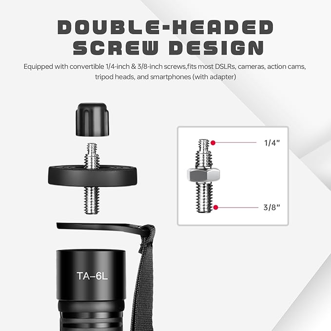 TONYBOO 68.5” Monopod for Camera,Φ32mm 6-Section Aluminum Camera Monopod Stand, with Wrist Strap, Rubber Grip, Twist Locks, Compatible with Photography DSLR Camera Mirrorless, Max Load 33 lbs - TA-6L