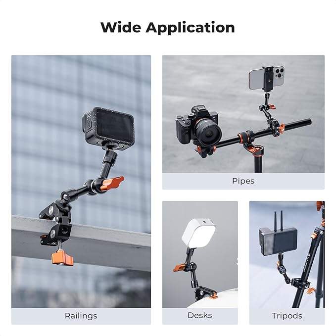 K&F CONCEPT Camera Mount Clamp, Super Crab Clamp with Rotatable Clamping Block, 1/4" and 3/8" Thread Holes for Round Pipe Flat Surface, Camera Mounts, and Other Photographic Accessories
